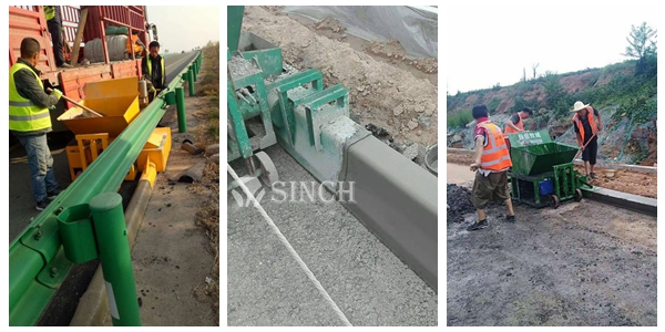 Concrete curbs working site