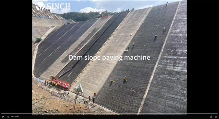 Dam slope paving machine working video